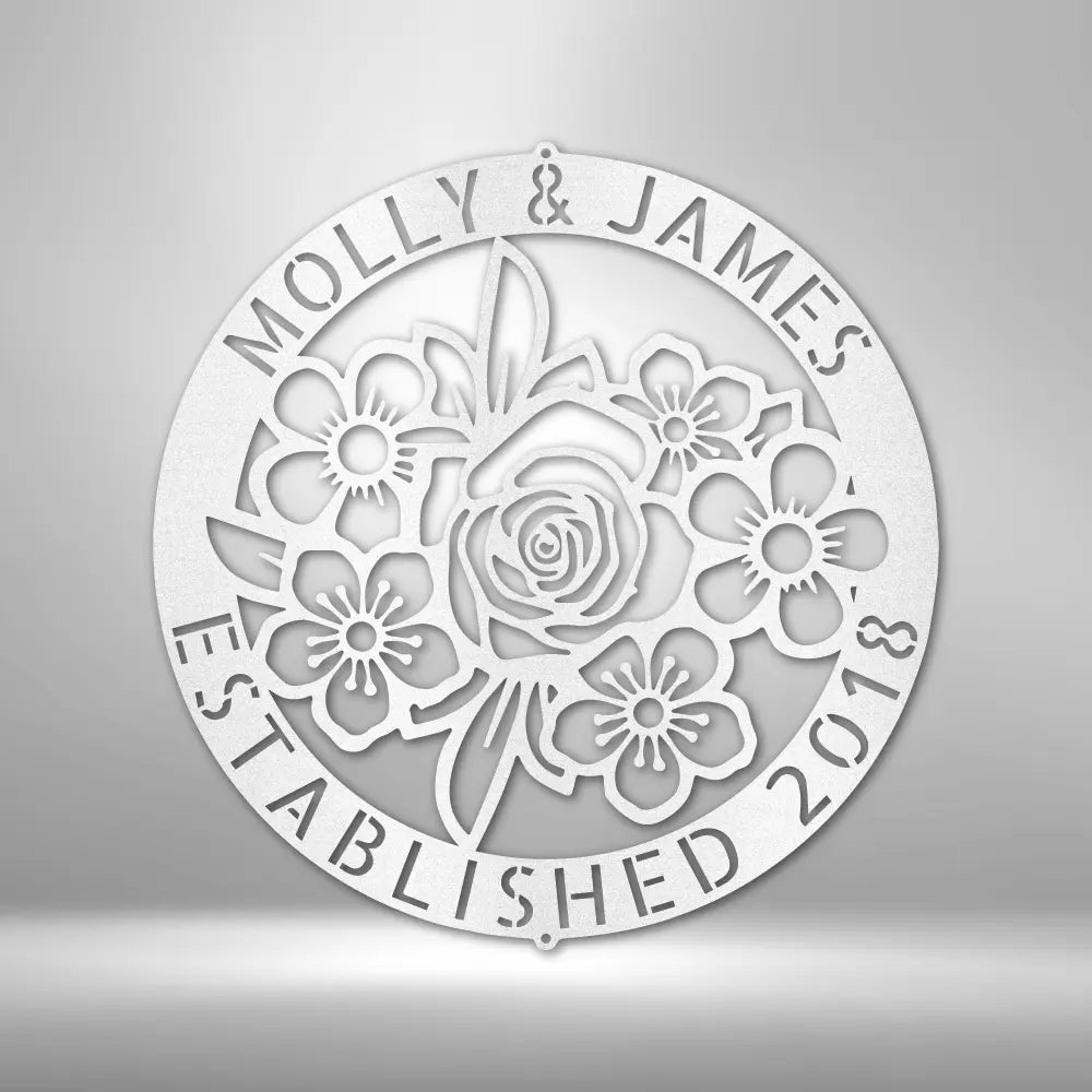 Floral Ring Monogram - Steel Sign - USA Metal Signs