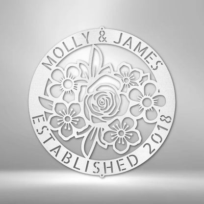 Floral Ring Monogram - Steel Sign - USA Metal Signs