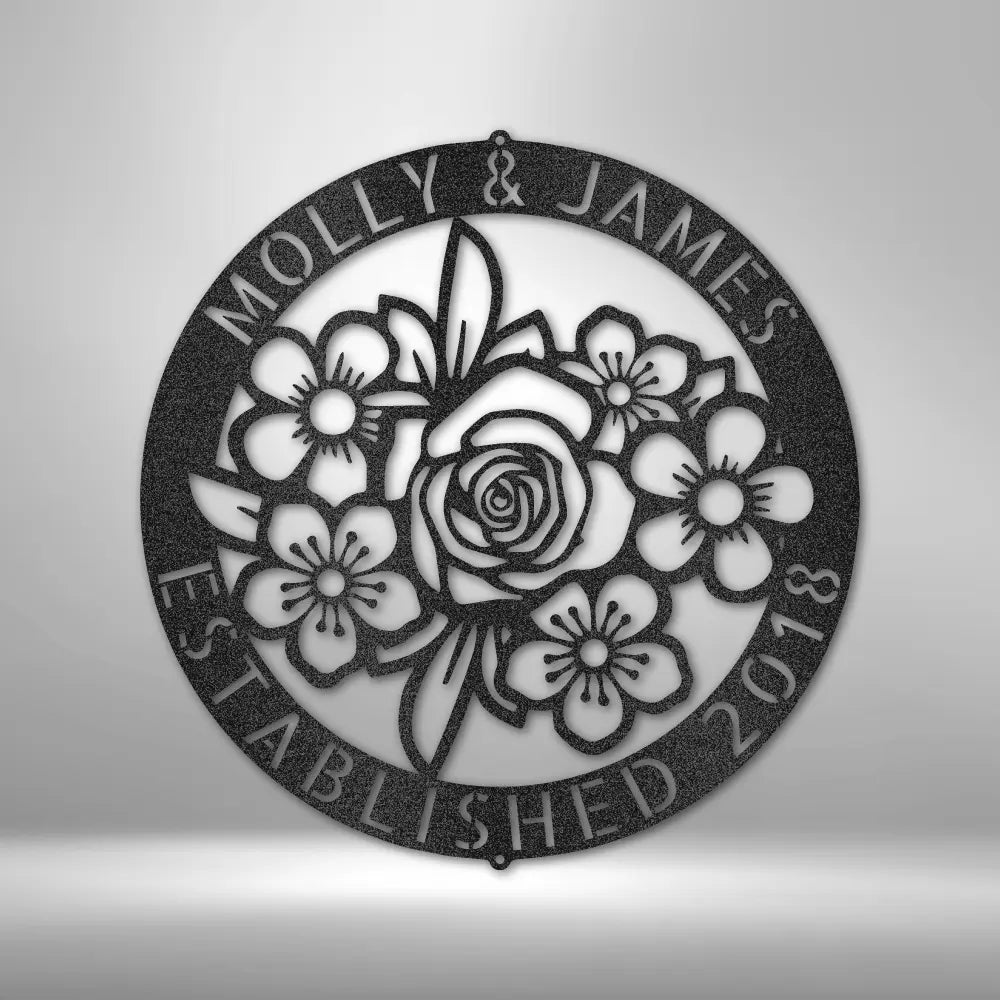 Floral Ring Monogram - Steel Sign - USA Metal Signs