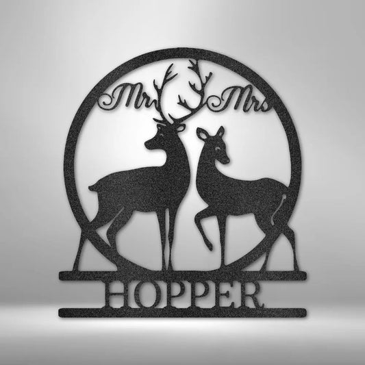 Mr and Mrs Deer Monogram - Steel Sign - USA Metal Signs